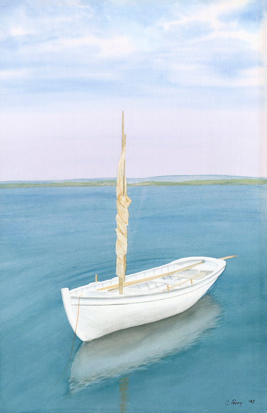“Waiting”  Rowboat With Furled Sail Watercolour Print